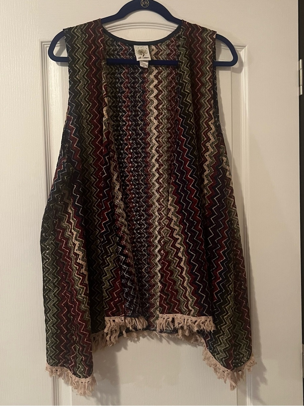 Self Esteem multicolored zigzag patterned vest with fringe, size 2X